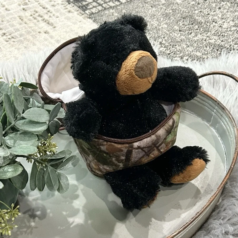 Wishpets Hidden Black Bear Inside Camouflage Zipped Egg Pouch NWT